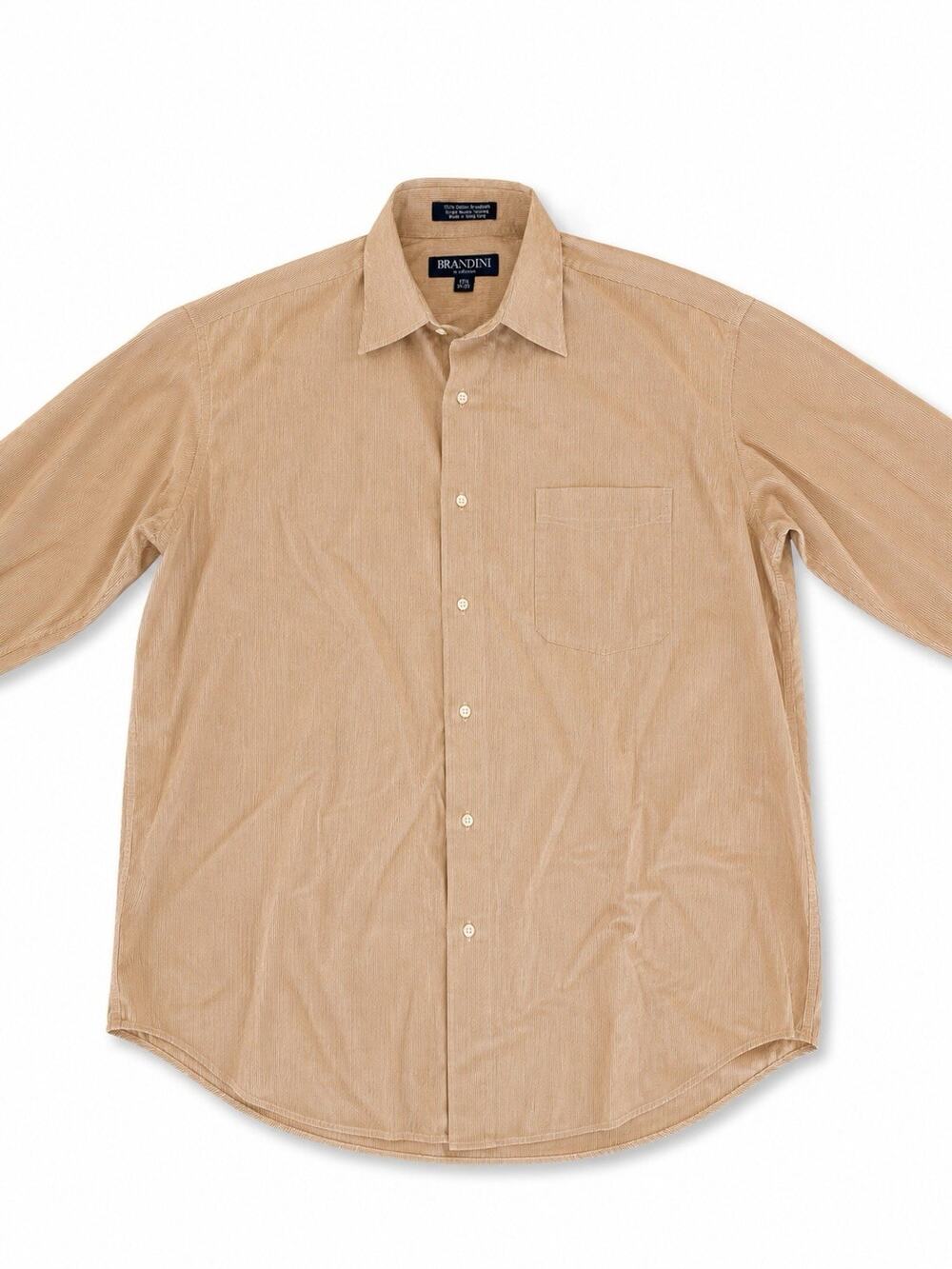Brandini Mens Dress Shirt 17.5 34/35 Beige Striped Button Front XL